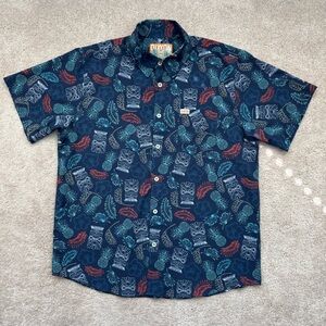 Dixxon Flannel Co Shirt Blue Tiki Time Hawaiian D-Lite Bamboo Blend Men Sz XL